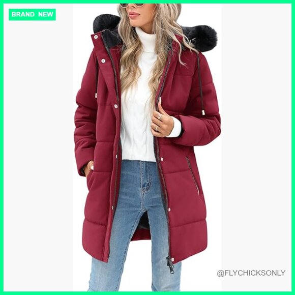 Jackets & Blazers - Women's Winter Puffer Coat Fleece Lined Parka Jacket with Detachable Hood